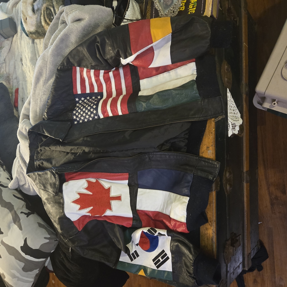 Multinational Flag Faux Leather Jacket
